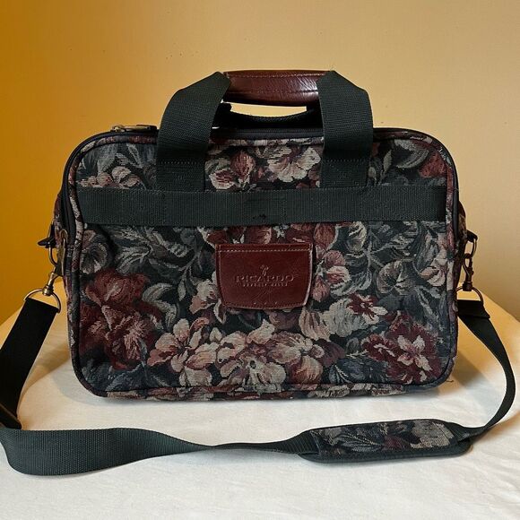 Vintage Ricardo Beverly Hills Floral Tapestry Duffel Bag Dark Green Travel Lugga - Picture 1 of 9